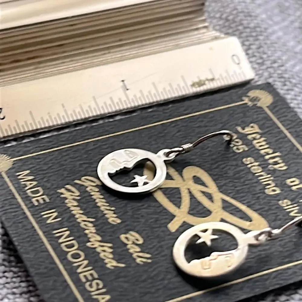 Vintage-New Handcrafted 925 Sterling Silver Moon&Star Earrings - Jewelry of Bali